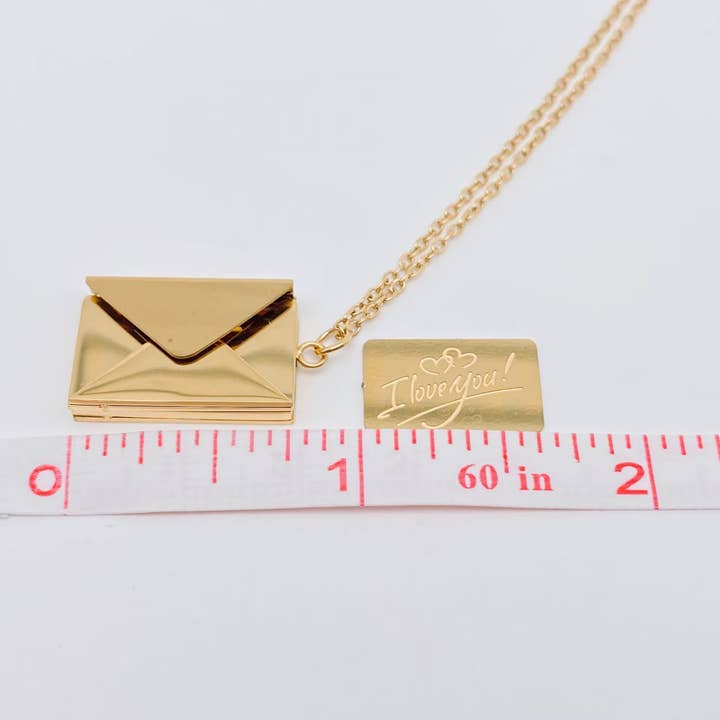 Mio Queena - Wholesale Pendant/Charm Necklace - "I Love You" Stainless Steel Openable Envelope Necklace- FGS