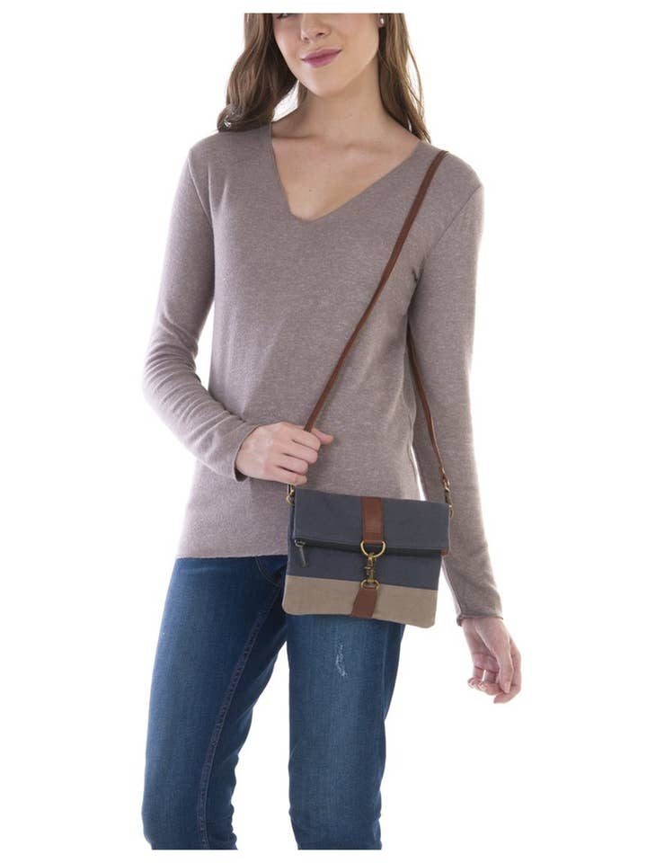 Finley Up-Cycled Canvas Fold-Over Crossbody, M-5299 for wholesale by Mona B.