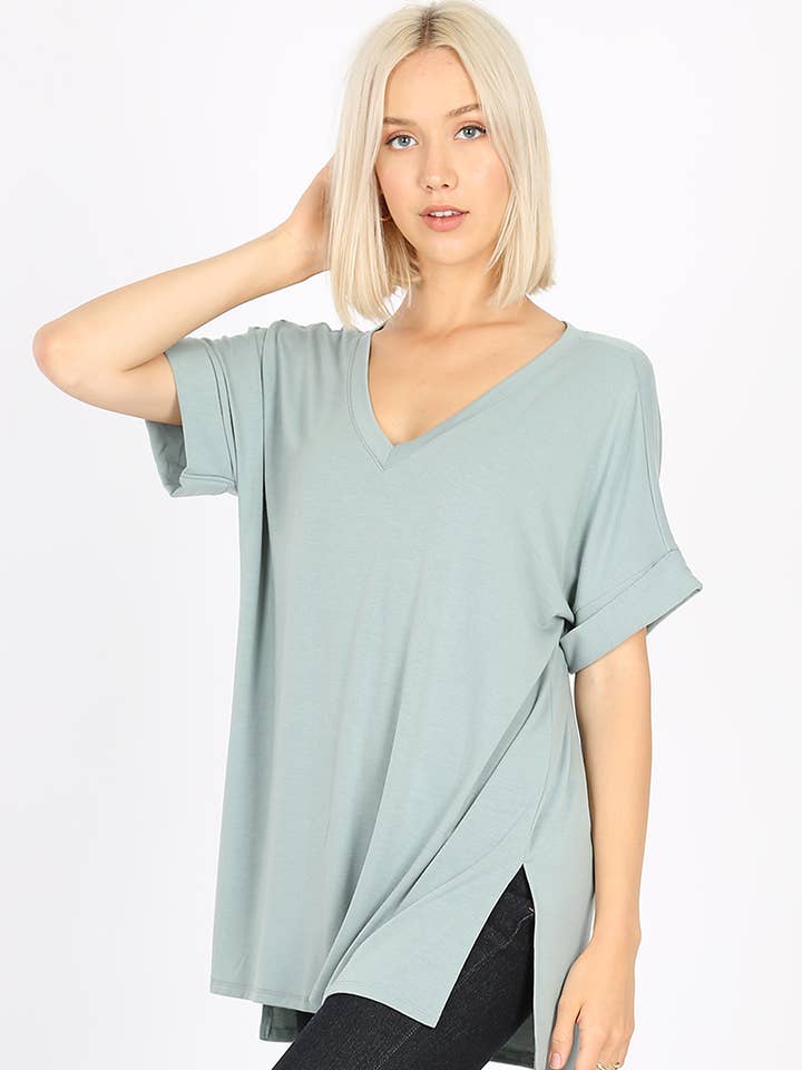 42POPS - Wholesale Tunic - Women's - ', Rolled Sleeve Side Slit Hi Low Hem