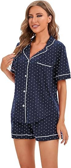 GEXWORLDWIDE - Wholesale Sleepwear Set - Women's - Women's 100% Cotton Pajamas Short Sleeve Wave point11