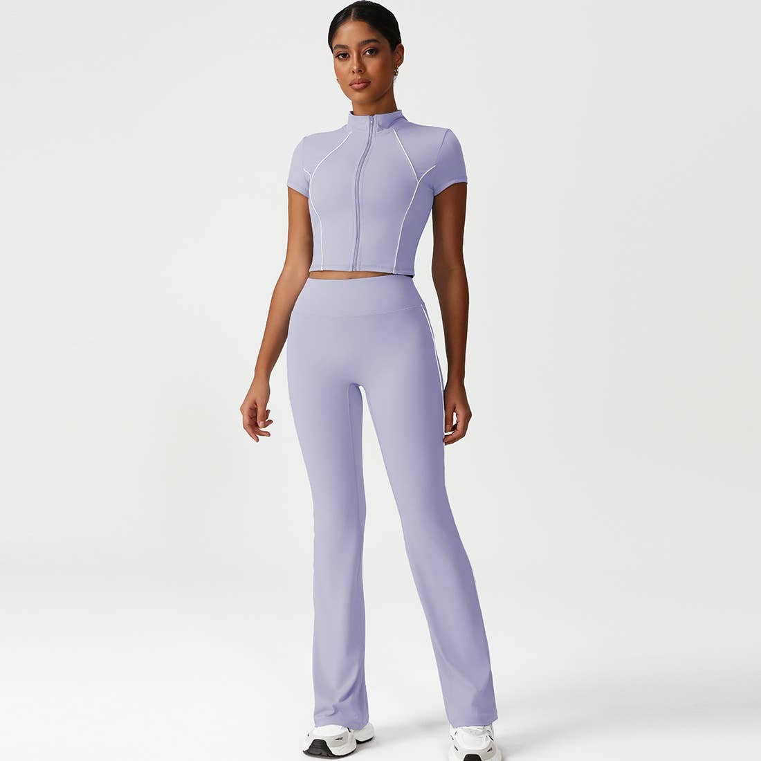 Sodalemon – Engroshandel Activewear-sæt – til kvinder – Sømløst Højtaljet Yogasæt: Jakke + Udsvingede Leggings2