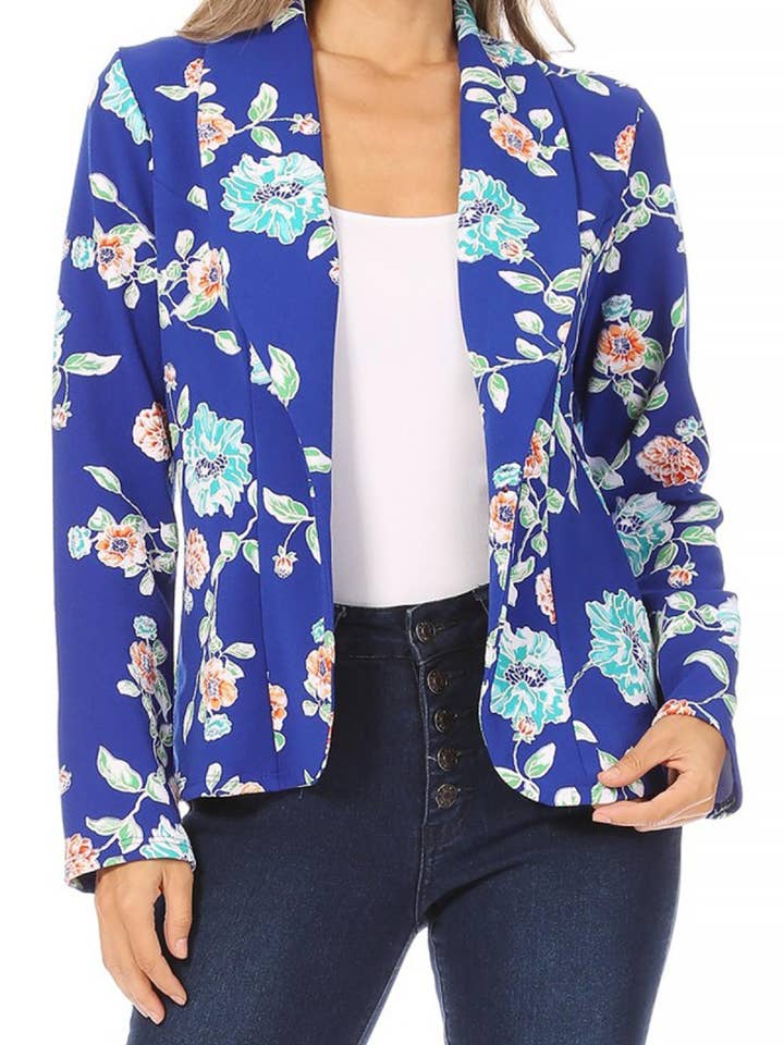 Women's Printed Open Front Long Sleeves Blazer Jacket for wholesale by MOA COLLECTION