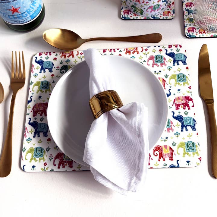 Eco-Friendly Hardback Placemat with Royal Elephant art for wholesale by Alphonsostudio