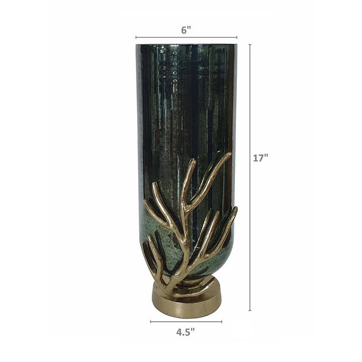 A&B Home Group Inc. - Wholesale Vase - 7x6x17" Glass Vase With Aluminum Base - Gold/Silver/Black1