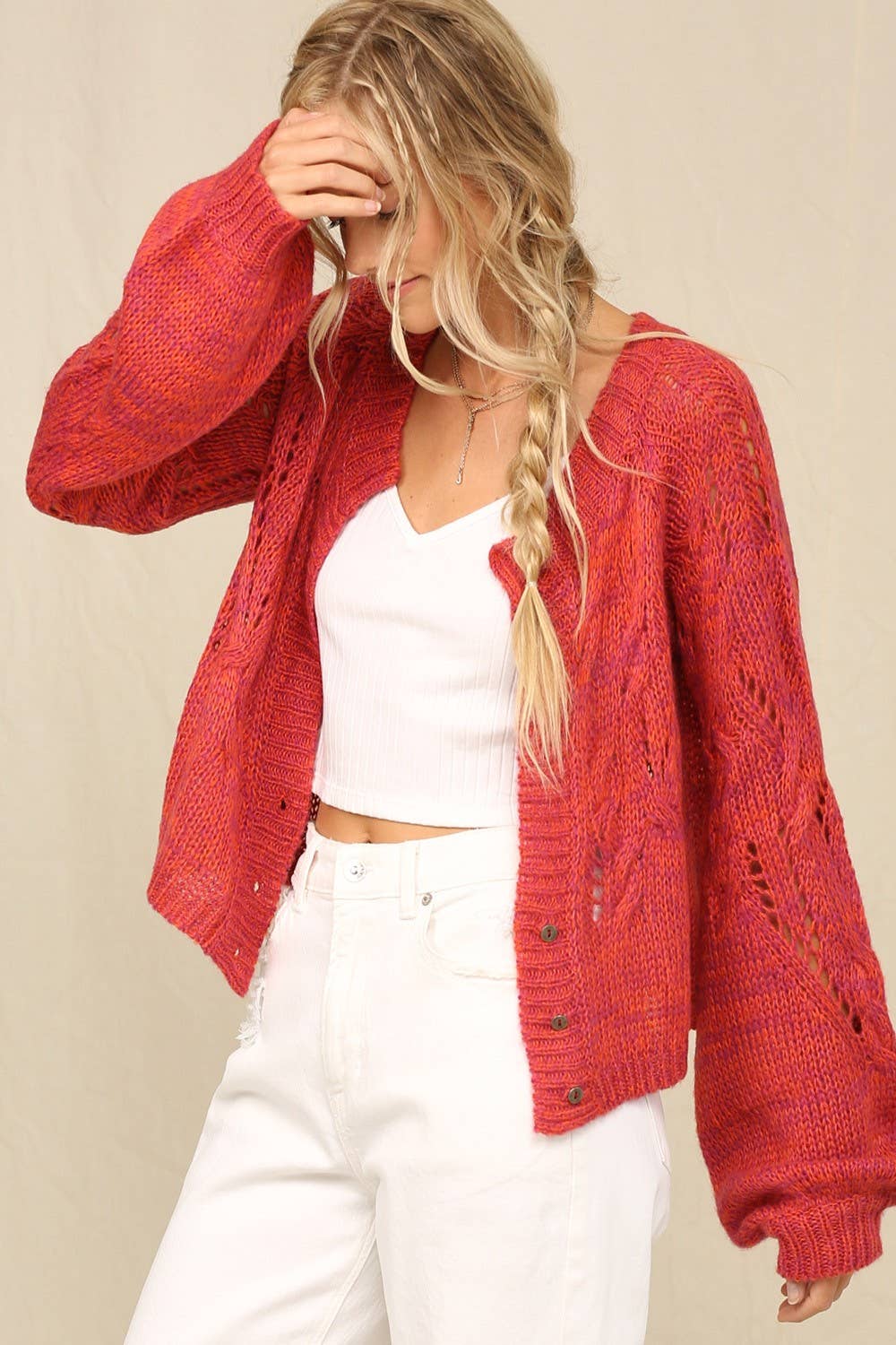 Fuchsia Le cardigan à boutons Staple A en vente sur Faire0