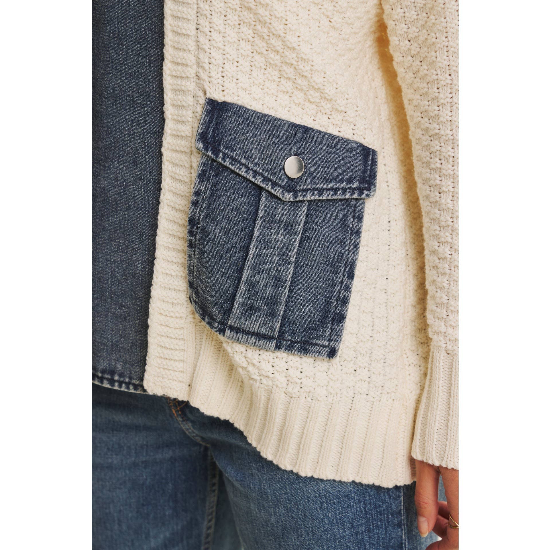 in february - Wholesale Cardigan - Women's - WASHED DENIM AND SWEATER MIXED OVERSIZED CARDIGAN21