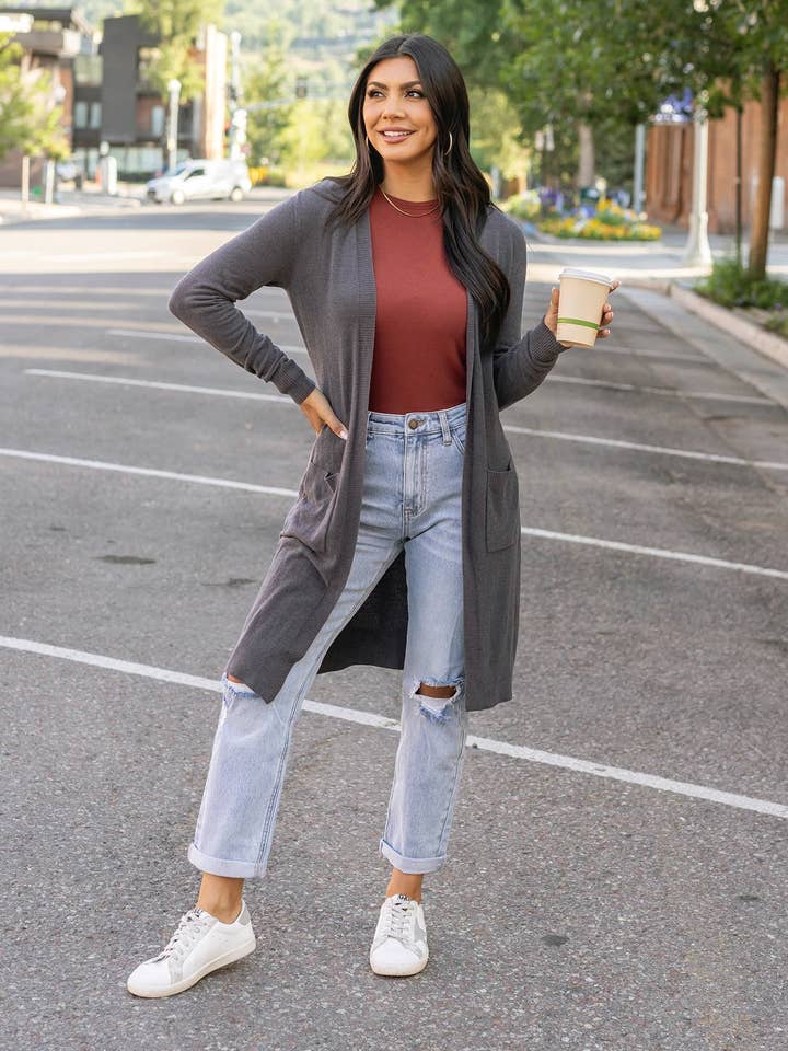 Micro Bambü Cardigan in Smoke for wholesale on Faire1