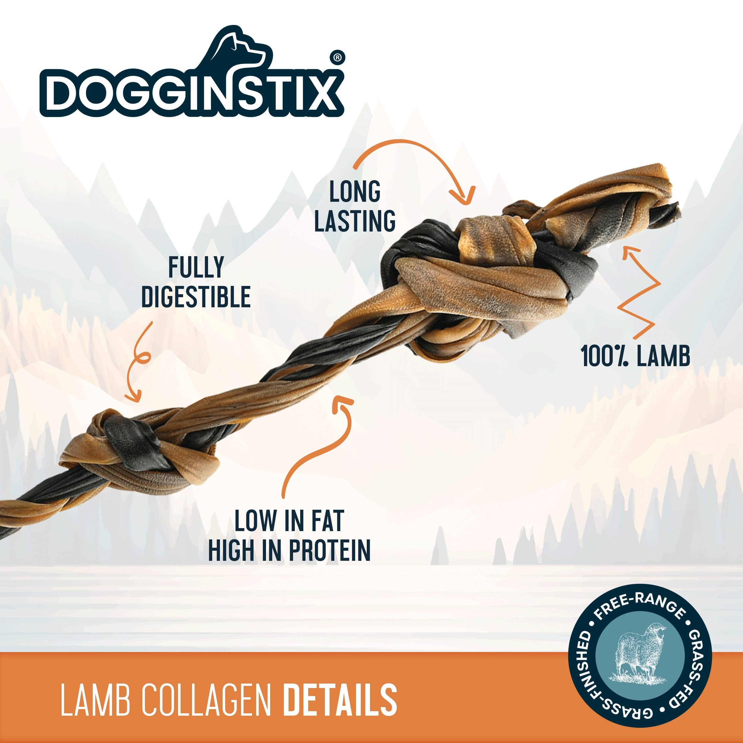 Dogginstix - Wholesale Pet Treats - Dog - Braided Sticks Lamb Collagen Double Knots3