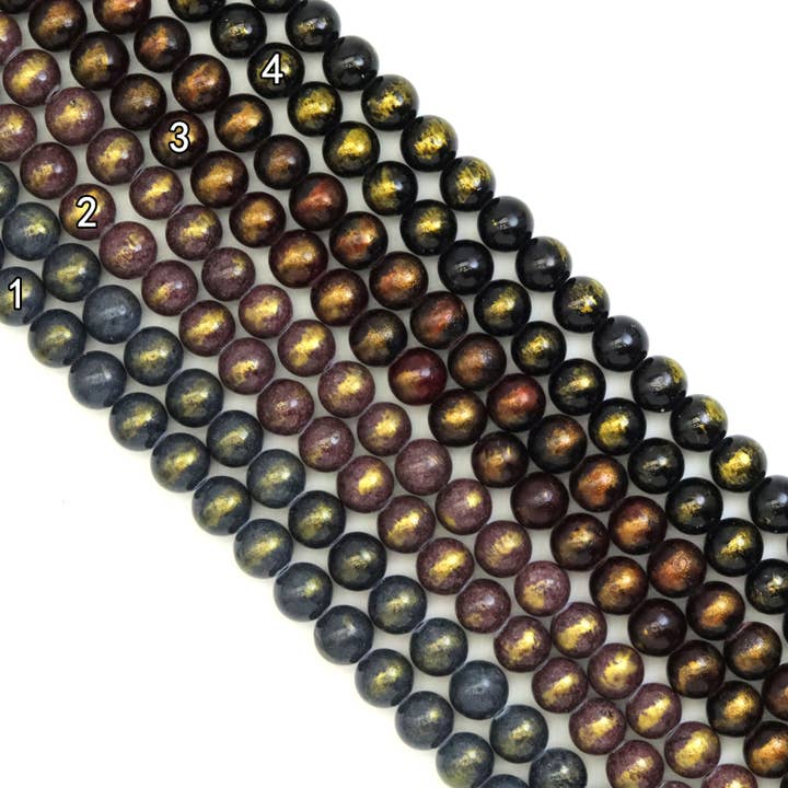 BestBeads&Beyond - Wholesale Beads - Jade with Golden Line Round Smooth Beads, Sku#U18906