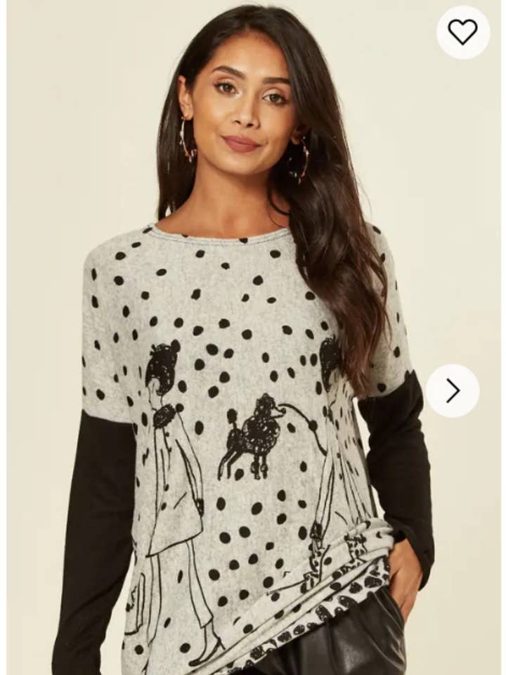 Camisola superdimensionada com estampa de bolinhas e de cãozinho andando por atacado de CY FASHION. LONDON