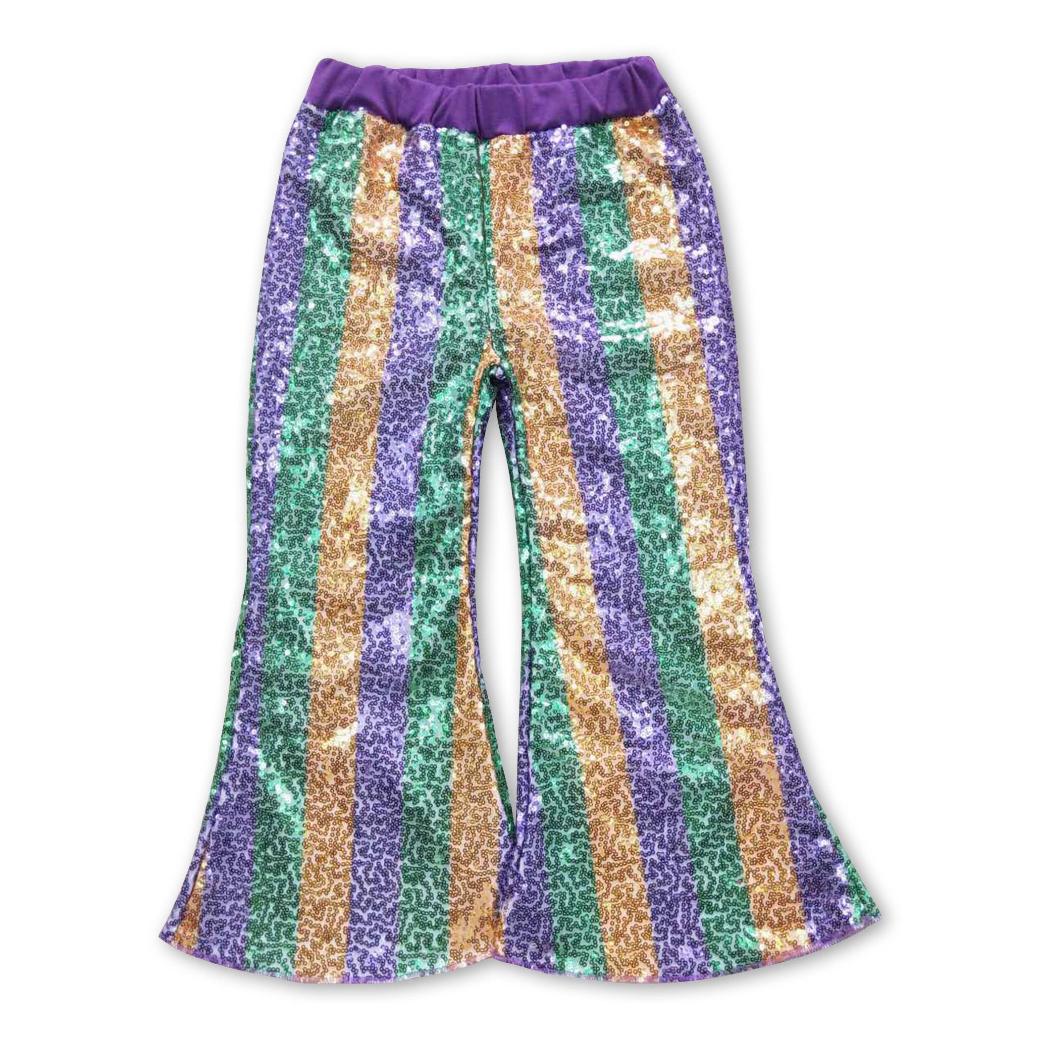 Yawoo Garments - Wholesale Pants - Kids - Green purple gold sequin girls mardi gras pants3