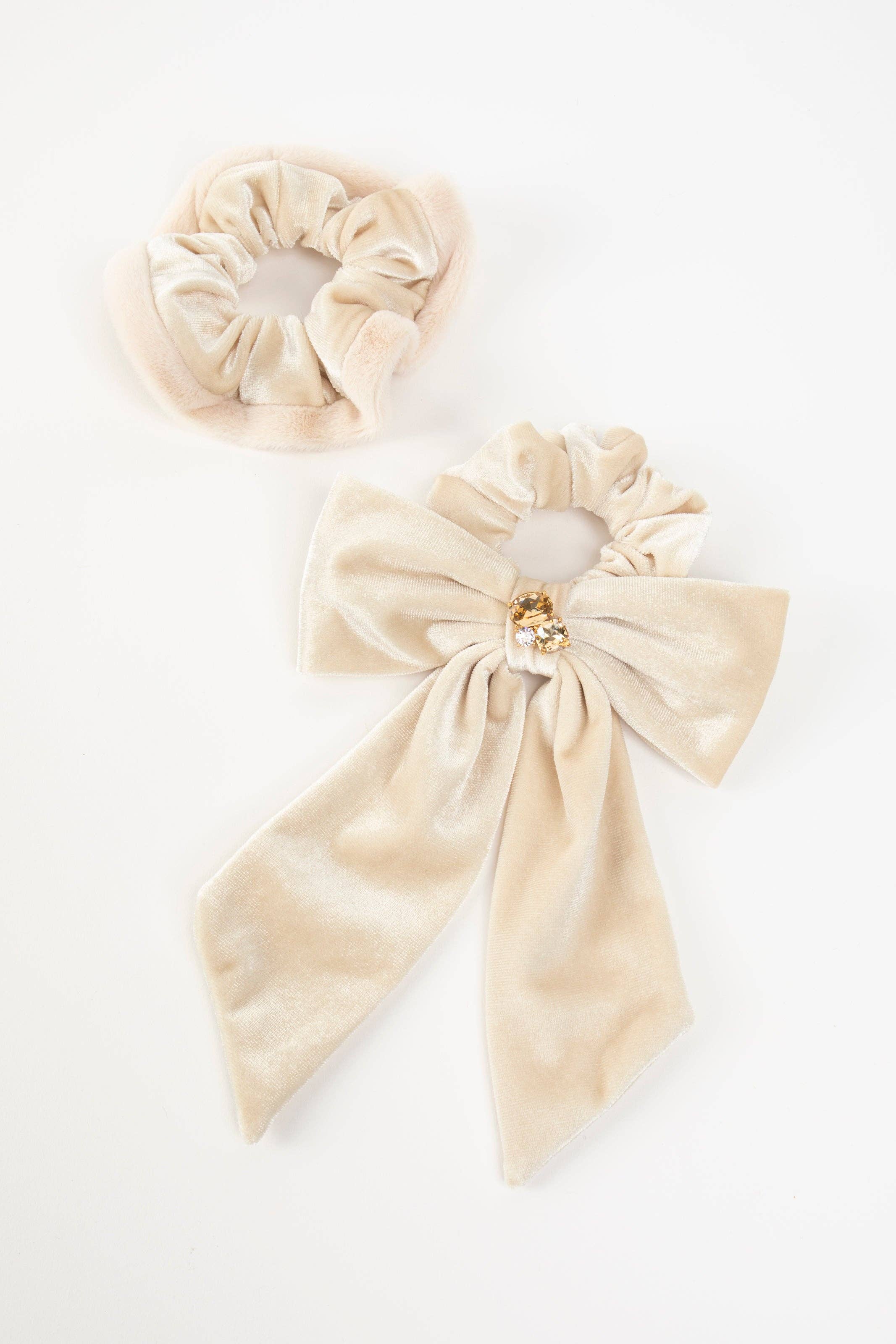 Wholesale Lydia Velvet Bow Scrunchie Pair for your store - Faire