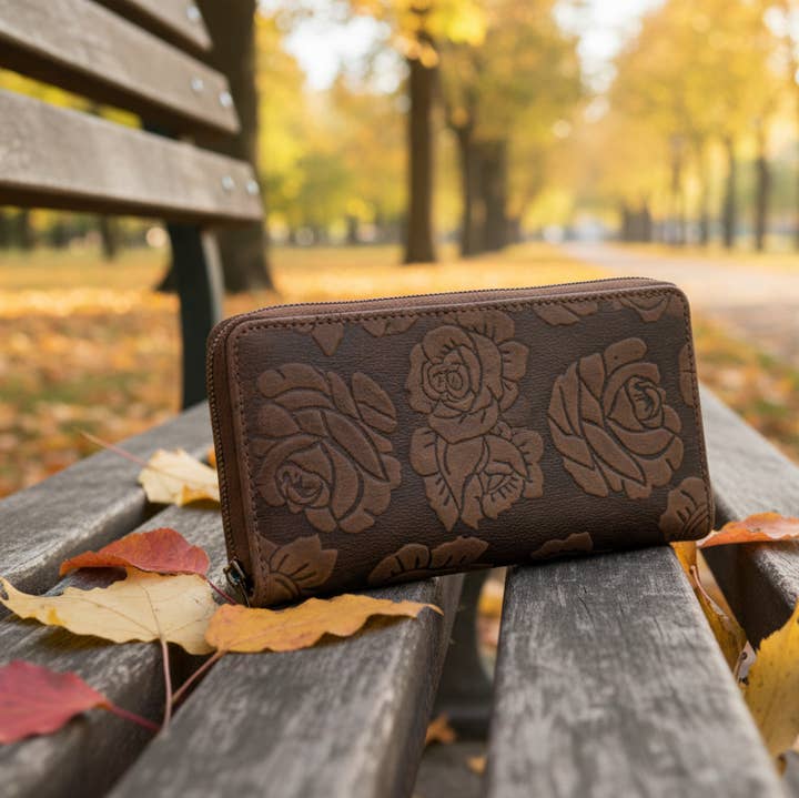 Alta Quero - Wholesale Wallet - Women's - Genuine Ladies Leather Wallet Embossed – Brown (Rose)1