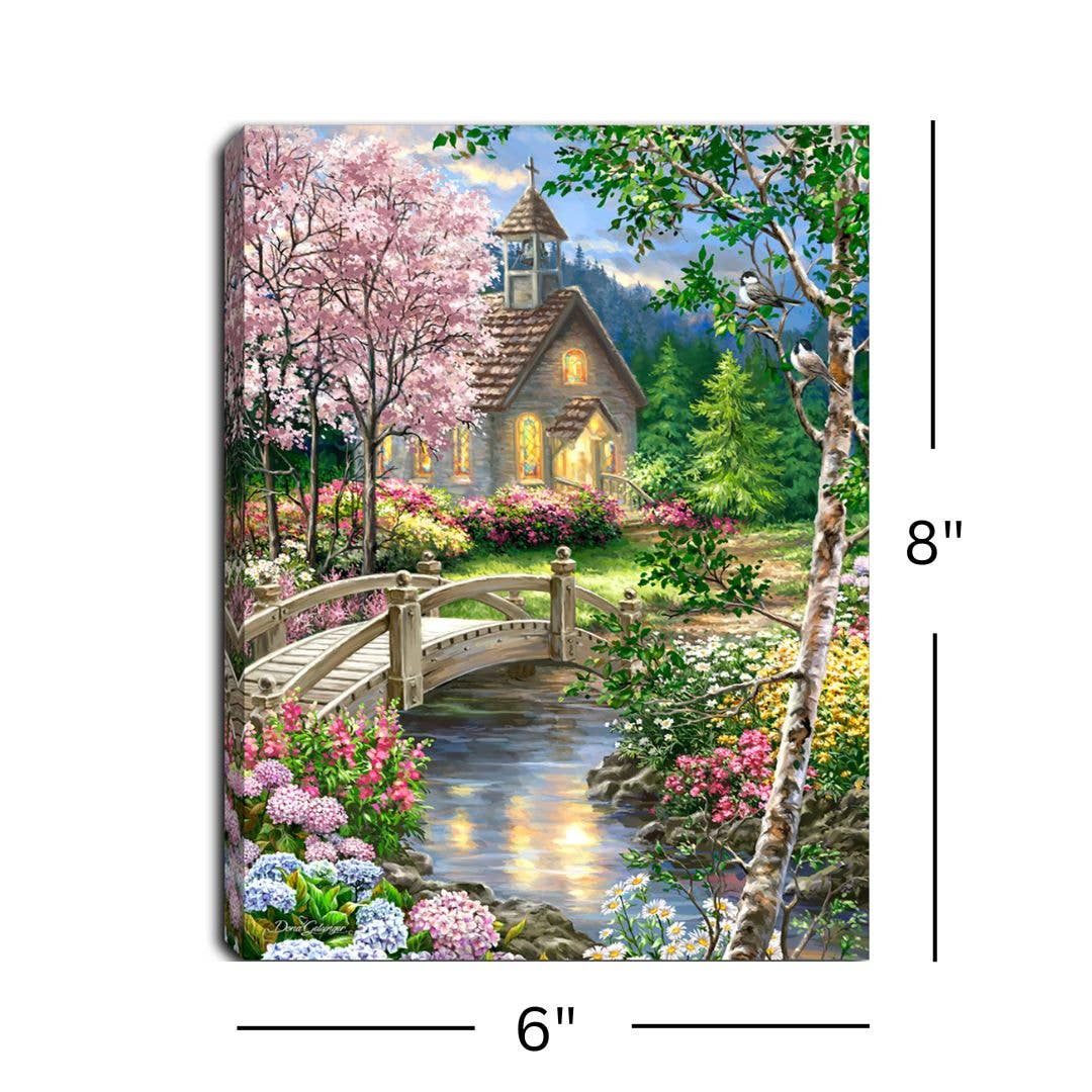 Glow Decor – wholesale Dekorativt bordsobjekt – Spring Chapel 8x6 Upplyst Bordsskiva Canvas2