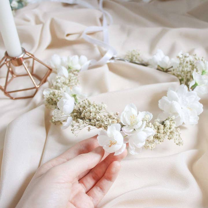 Juego de coronas de flores con aliento y flores de cerezo para bebé, corona de tamaño adulto, corona de tamaño infantil para venta al por mayor de Hidden Botanics