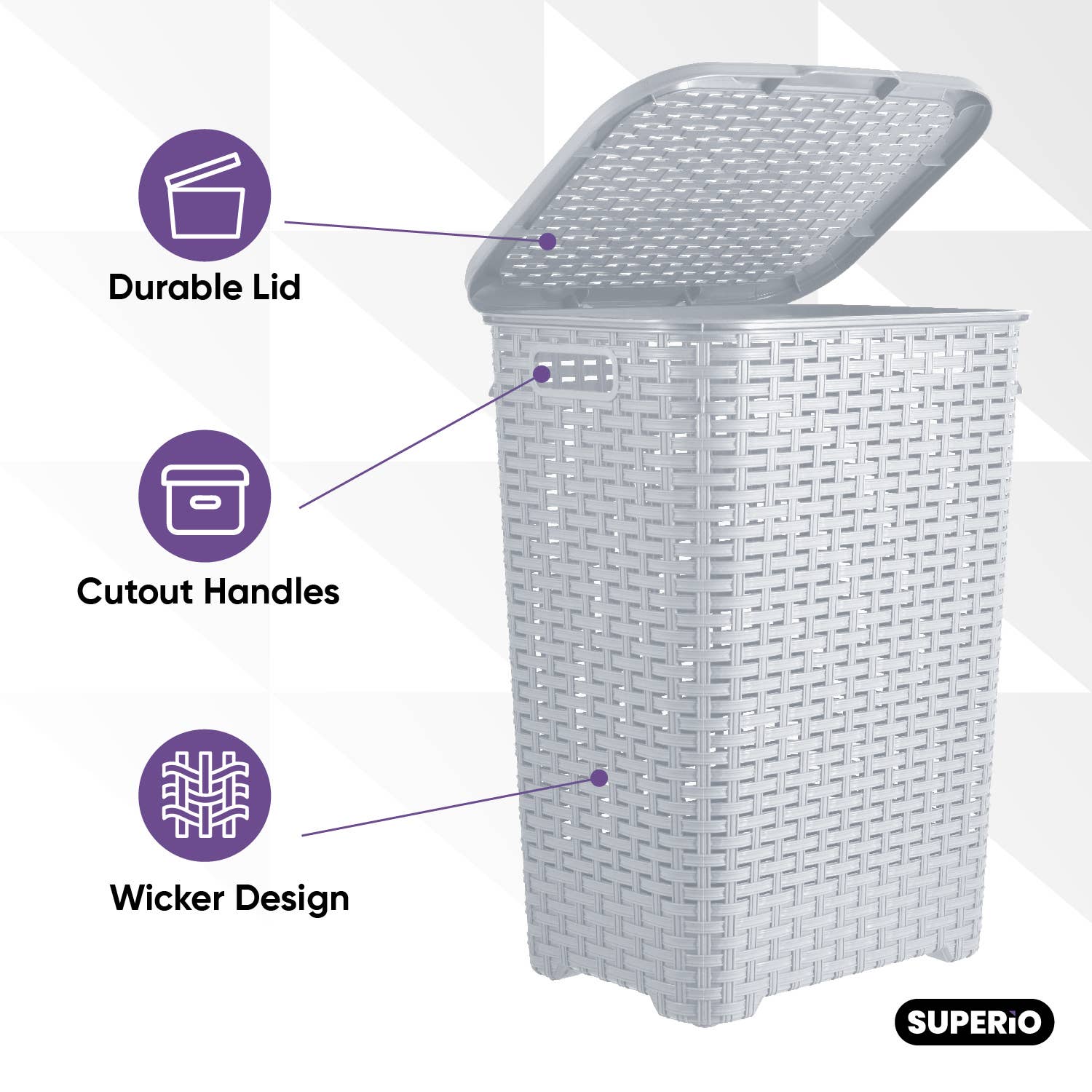 Superio Brand - Wholesale Laundry Hamper - Wicker Design Laundry Hamper, 60 Liter Tall Laundry Hamper18