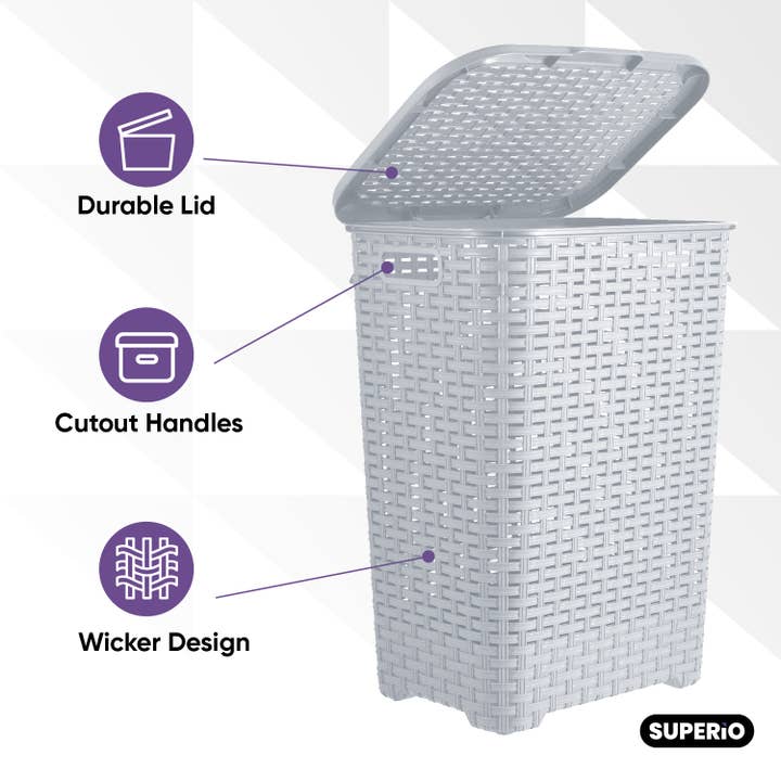 Superio Brand - Wholesale Laundry Hamper - Wicker Design Laundry Hamper, 60 Liter Tall Laundry Hamper18