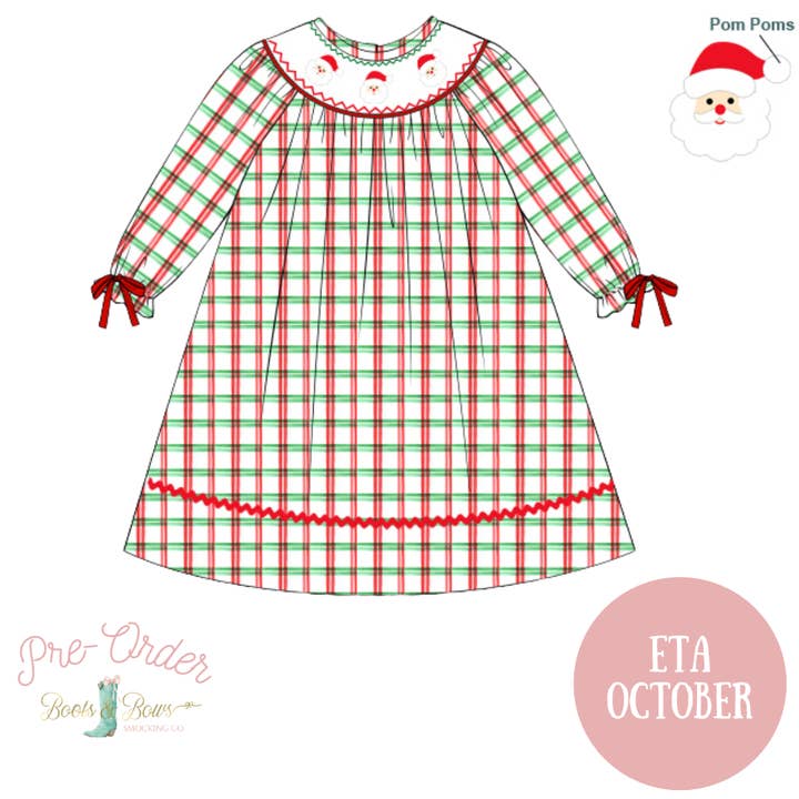 PRE-ORDER: Girls Smocked Santa Dress (ETA October) for wholesale by Boots & Bows Smocking Co