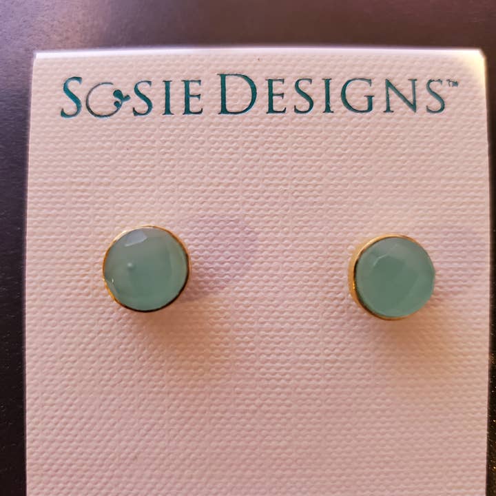 Sosie Designs - Wholesale Stud/Post Earrings - Vermeil Gold Round Aqua Chalcedony Studs Earrings