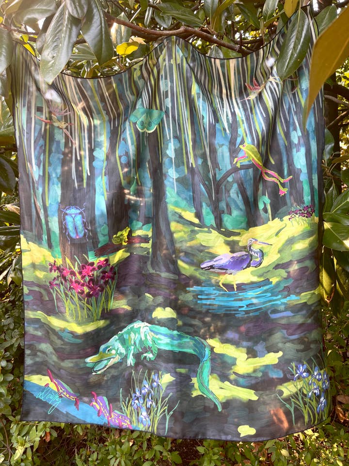 Silk Scarf - Iris Bayou Swamp for wholesale by Dorothy Art