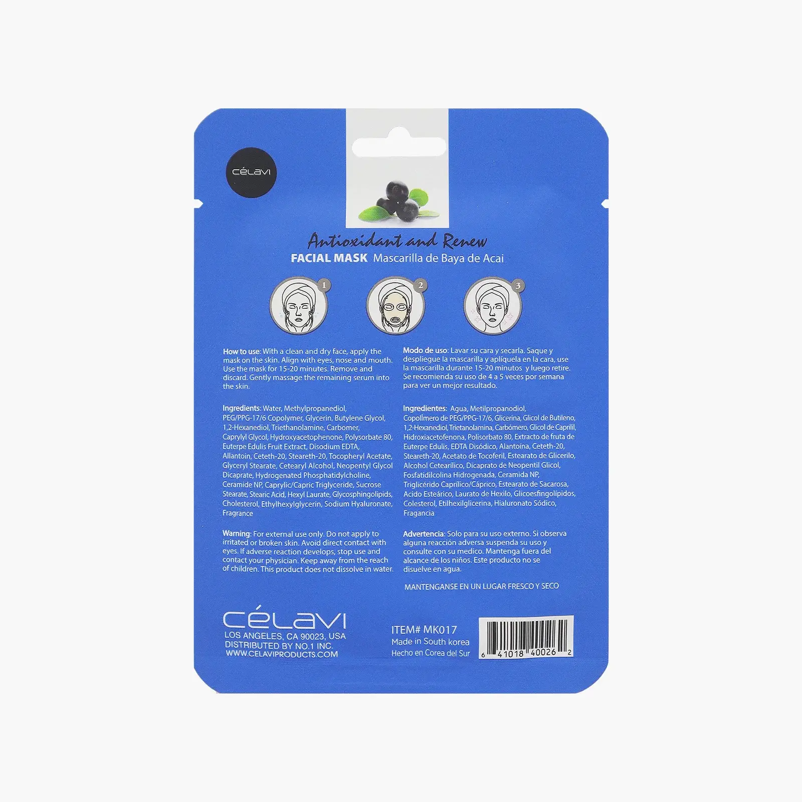 My Wholesale Fashion - Wholesale Skincare Face Mask - [CÉLAVI] Essence Facial Sheet Mask - Acai Berry1