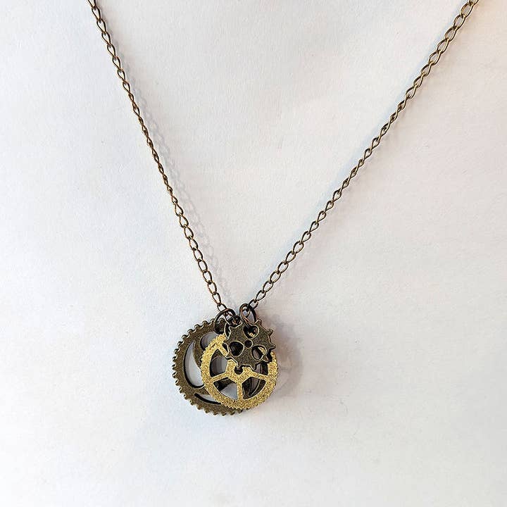 Stylish Jewelry Supply - Wholesale Pendant/charm necklace - Antique Bronze Triple Random Steampunk Cogs Bits Necklace2