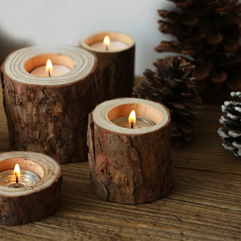 Dark Wood Candle Holders 3-Piece Set for wholesale on Faire2