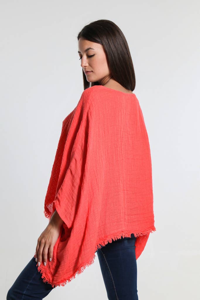 TINA Stephens Italy/Tees By Tina - Wholesale Blouse - Women's - Archer Loose Gauze Raw Edge Top (BQ162)8