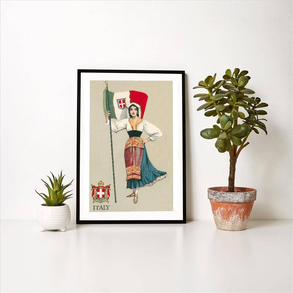 Found Image Press – Großhandel Kunstdruck – Kunstdruck IT-144 Italienische Bäuerin mit Flagge1