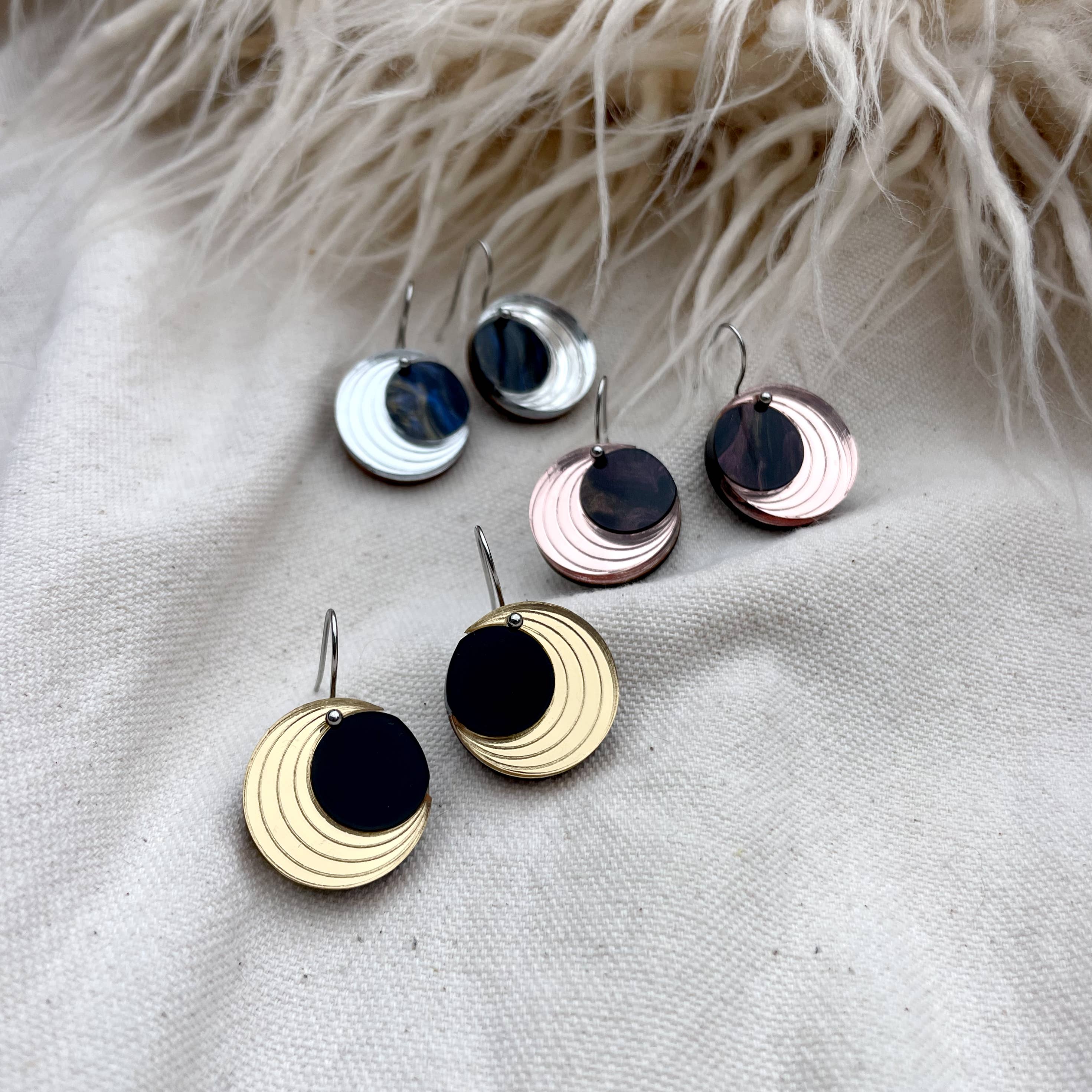 Rosa Pietsch - Wholesale Dangle Earrings - Crescent Moon Disc Drop Earrings - Rose Gold2