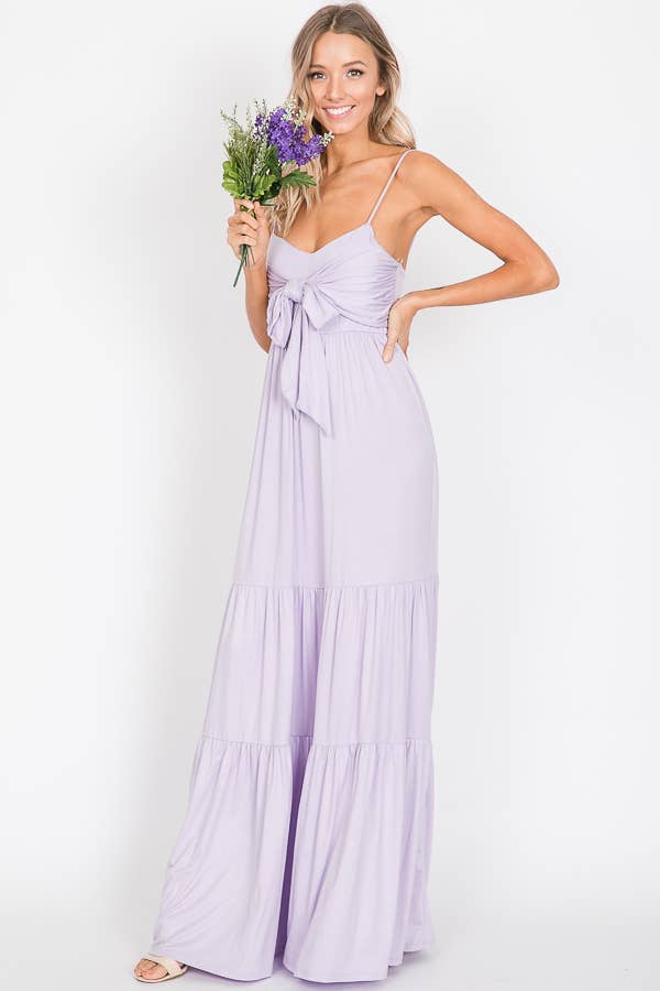 7th Ray - Vendita all'ingrosso Vestito - Donna - Abito lungo a balze con nodo frontale casual e spalline sottili D230724