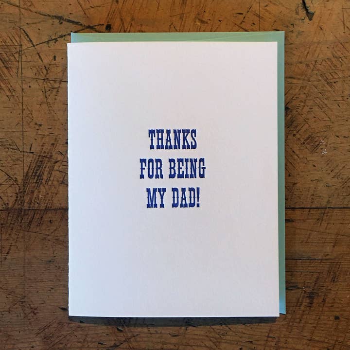 Thanks For Being My Dad Letterpress Card for wholesale by Green Bird Press