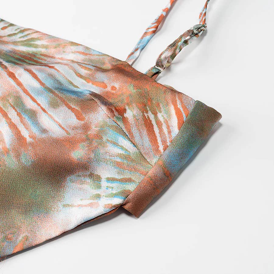 Rosa Clothing - Wholesale Camisole - Women's - Silk Vintage Print Backless Lace-Up Cropped Camisole Top14