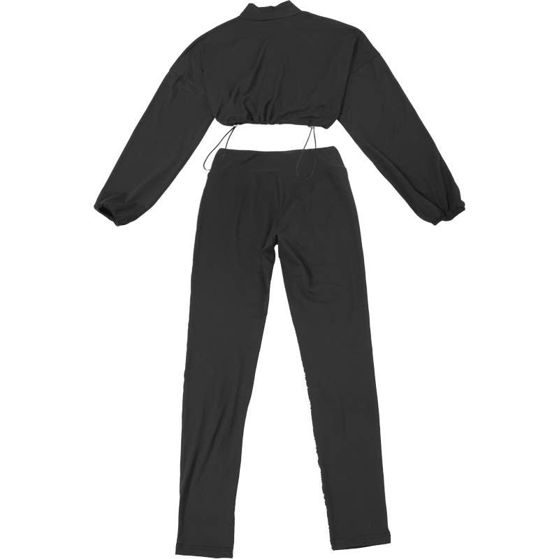 Lily Clothing - Wholesale Top & Pant Set (NOT Loungewear) - Women's - Drawstring Crop Top High Waist Skinny Pants Set35