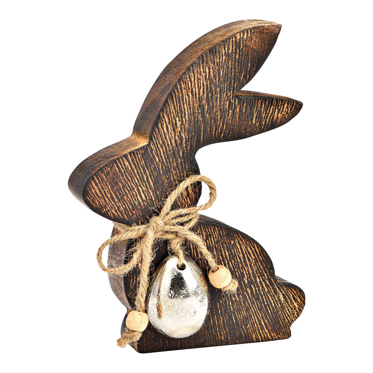 Wurm - Wholesale Decorative Figurine - Hare with metal egg made of mango wood brown (W/H/D) 12x15x2cm0