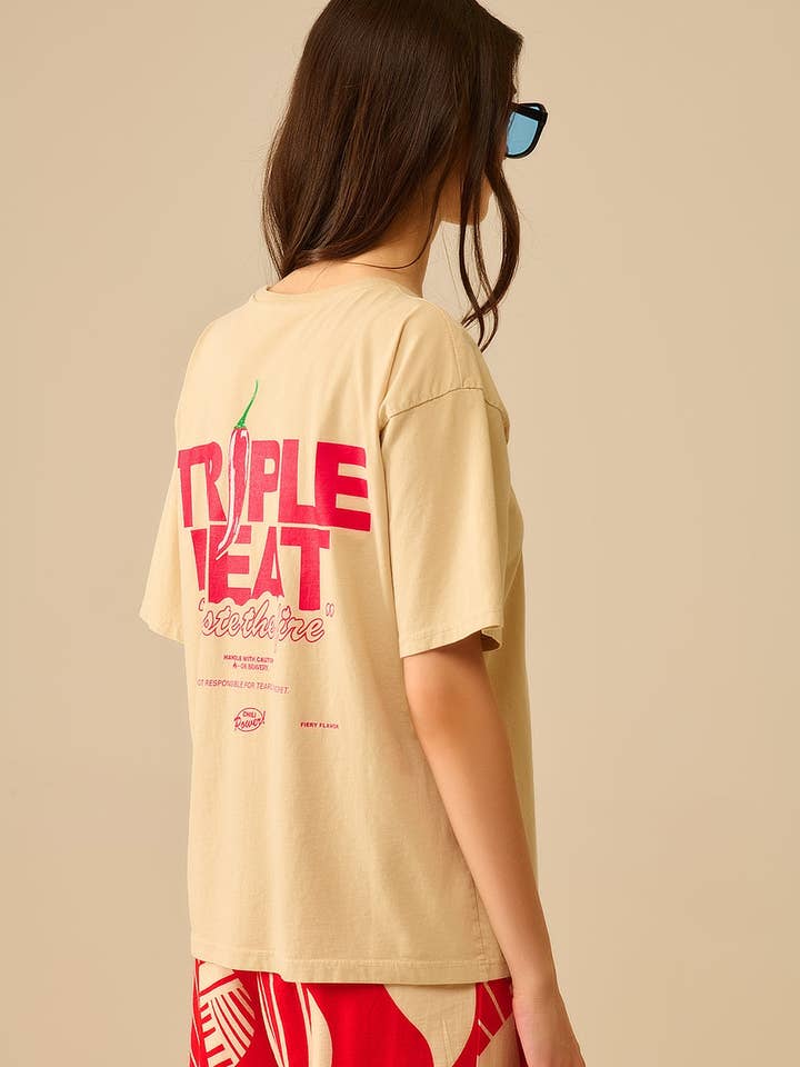 Beige relaxed fit Short Sleeve TRIPLE HEAT T-shirt for wholesale on Faire2