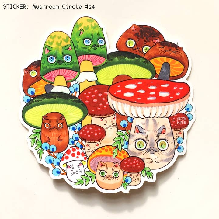 Autocollant Grand Format Chat Champignon #24 pour la vente par Paper Puffin