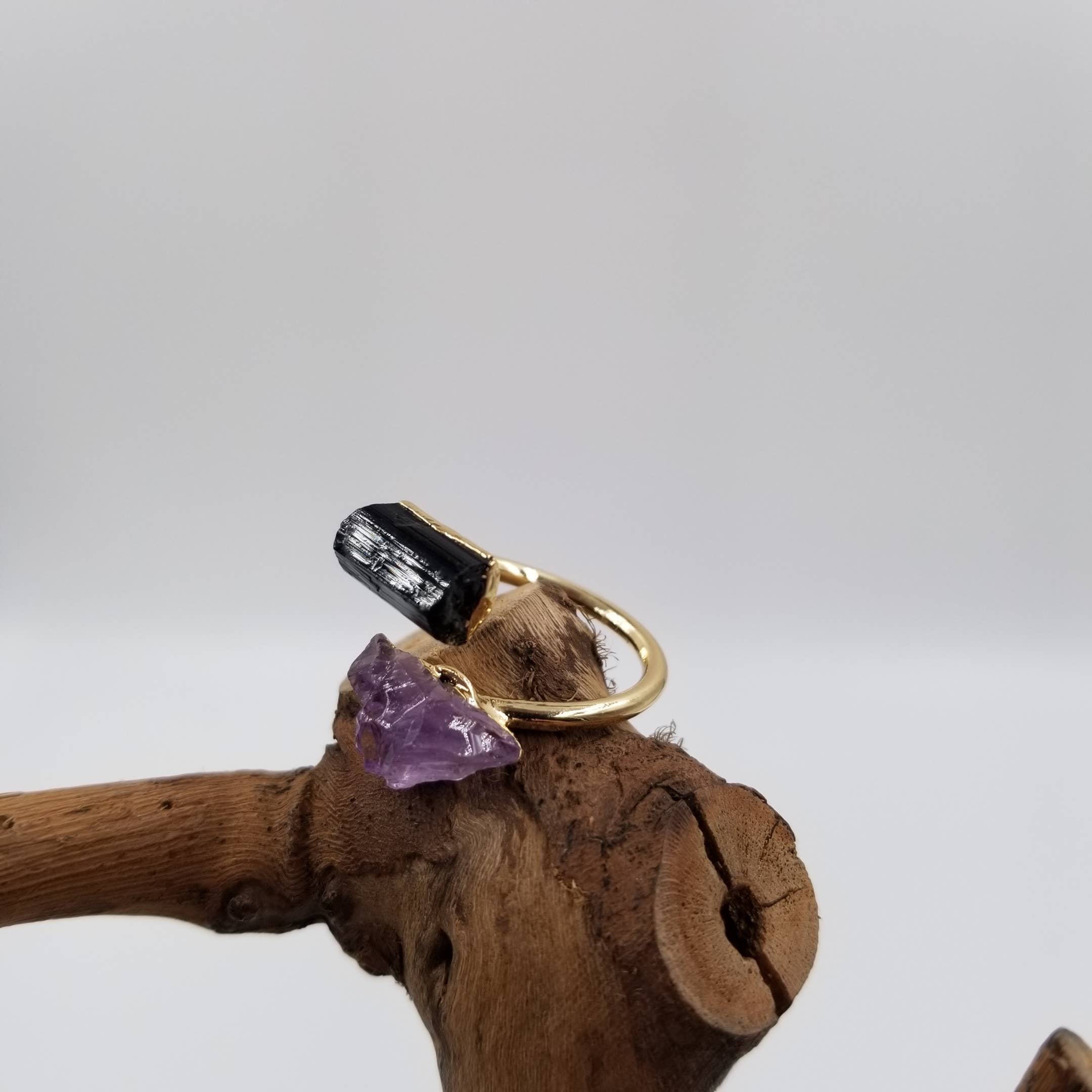 CHAKRA JEWELRY - Wholesale Cocktail/Statement Ring - Natural Black Tourmaline Amethyst Adjustable Ring1