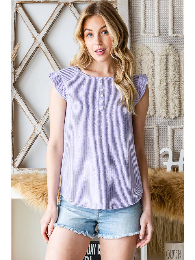 7th Ray – Engroshandel Strikket top - Dame – Solid Rib Knap-Front Flæseærme Top T515623