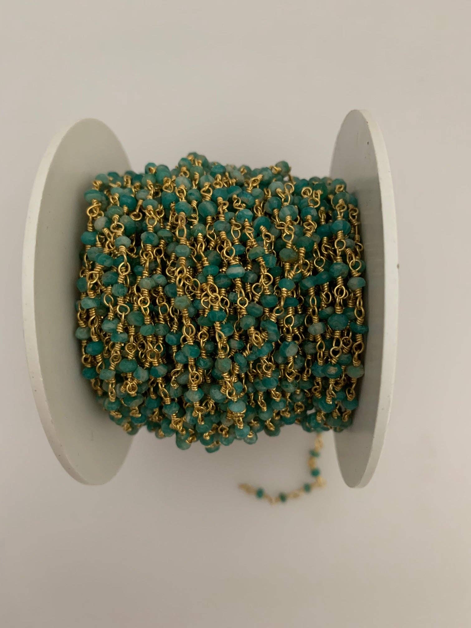 Purity Beads - Wholesale Beaded/Pearl Necklace - Amazonite Gold Plated Rosary Beaded Chain, Gemstone Chain, Natural Gemstone chain, Anti-Tarnish Finished chain. 1 Foot.0