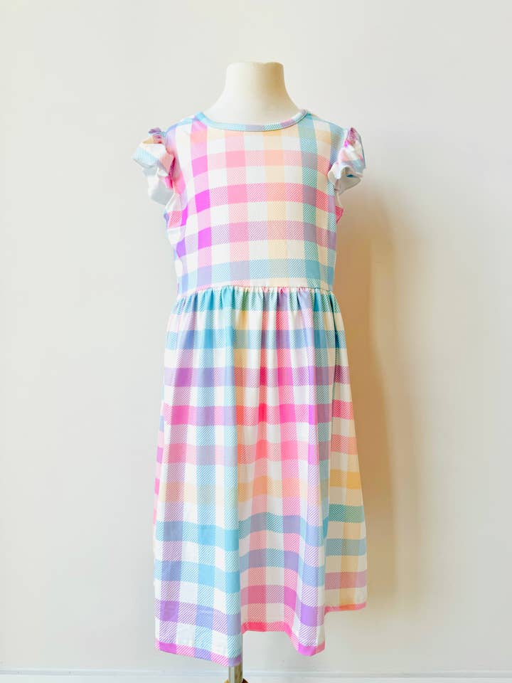 Adalia plaid pima cotton stretch dress in pastels for wholesale by Bella Blu Designs