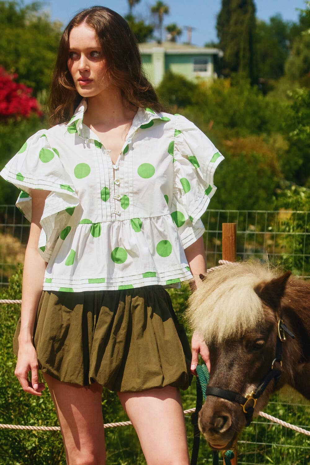 BUCKETLIST INC - Wholesale Blouse - Women's - IT2337 Ruffle Sleeves Pintuck Detail Polka Dot Print top34