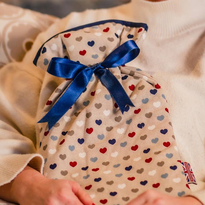 2 Litre Hot Water Bottle - Hearts Multi for wholesale by The Wheat Bag Company