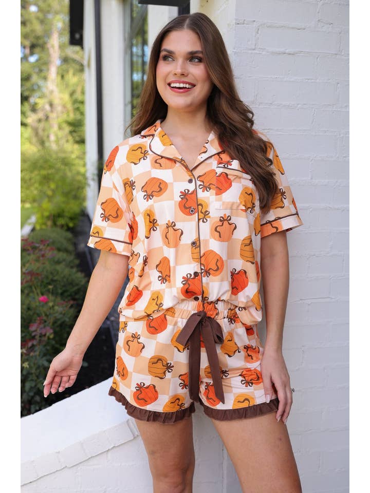 Green Harvest Hues Ruffle Pajama Set for wholesale on Faire