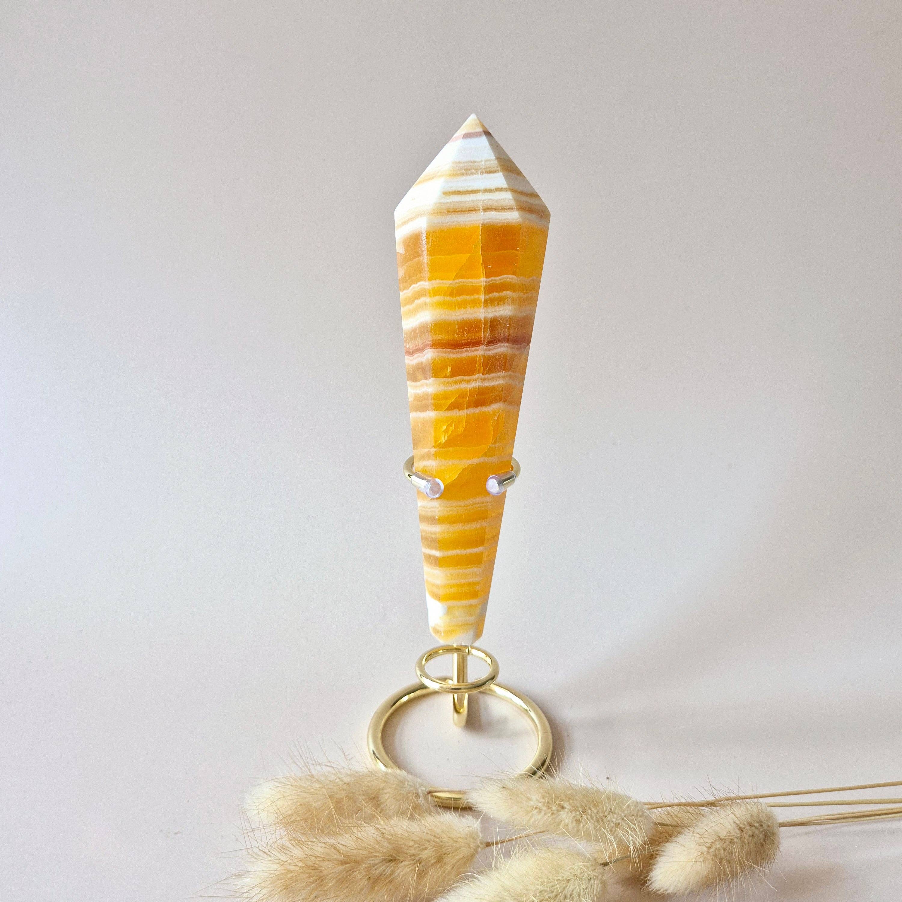 Moonlight Gemstones - Wholesale Spiritual Stone/Crystal - Gemstone Yellow Calcite Scepter on Stand – 239 grams – Positivity, Focus & Self-Confidence0