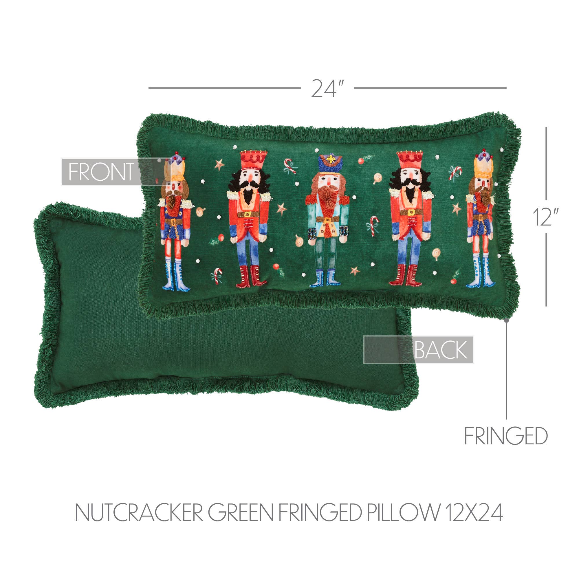 VHC Brands - Wholesale Throw/Decorative Pillow - Nutcracker Green Fringed Pillow 12x243