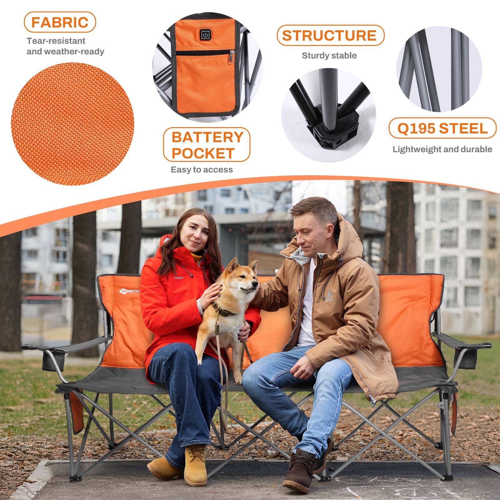 Antarctica Outdoors – wholesale Folding chair – ANTARCTICA GEAR Heated 3-Person Camping Chair with 12V 15000mAh Battery Pack11