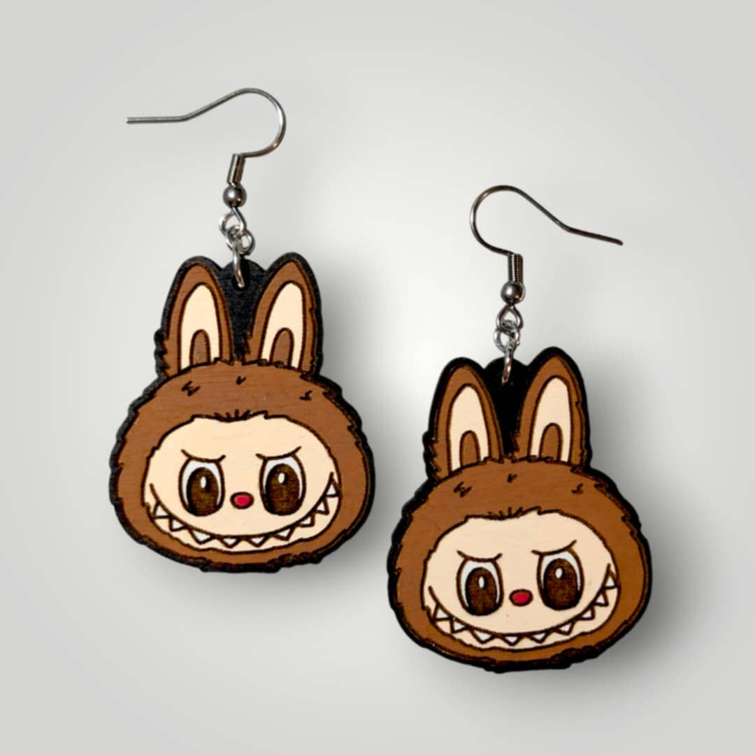 Moon Child Trinkets - Wholesale Dangle Earrings - Labubu Monster Head Hand Painted Wood Earrings5