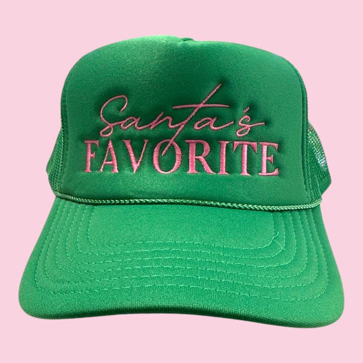 Santa's Favorite Trucker Hat - Green & Pink for wholesale by Camel Threads