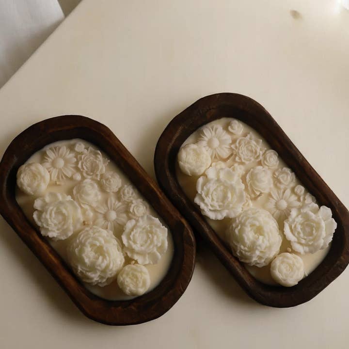 Agaboo Candle - Wholesale Jar/Filled Candle - Luxury Floral Dough Bowl Candle 2.5x9.5in - Container